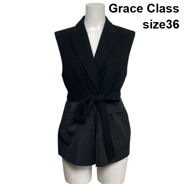 【中古】グレースクラス Grace Class トリアセコンビジャケット ジレ ベスト テーラード ノースリーブ 異素材 黒 36 S 7号 レディース S6B286 13,035円