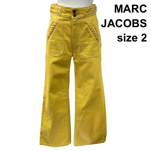 【中古】マークジェイコブス MARC JACOBS 編込 ワイドレッグパンツ ハイウエスト ランウェイモデル  黄色 コットン 2 S 7号 レディース Z6B748