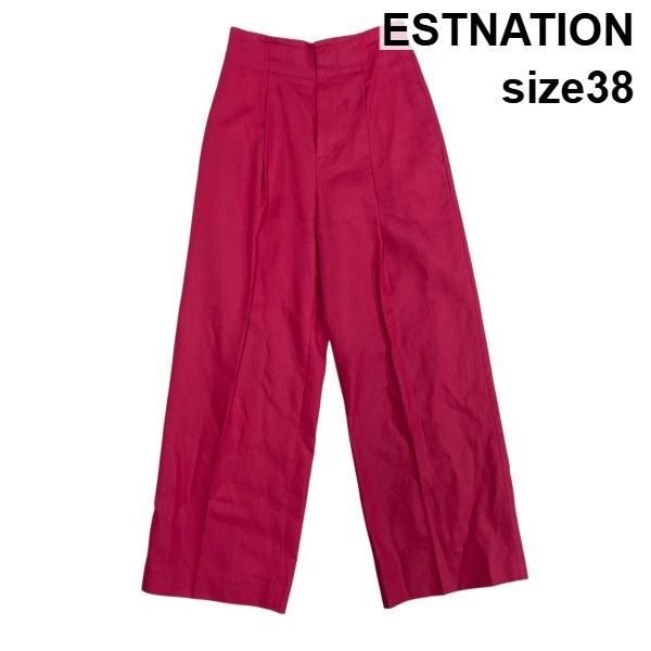 【中古】エストネーション ESTNATION ハイウエストストレートパンツ スラックス 真っただ中押し付ける サクラ色 麻100％ 38 M 9号 レディース S6B524