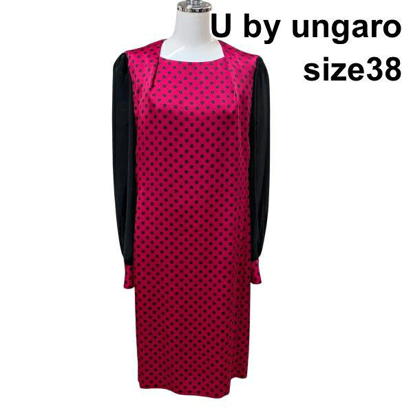【中古】ユーバイウンガロ U by ungaro ワンピース 長袖 ミモレ丈 スクエアネック シアー袖 水玉柄 赤 黒 38 M 9号 レディース Z6B127 15,246円