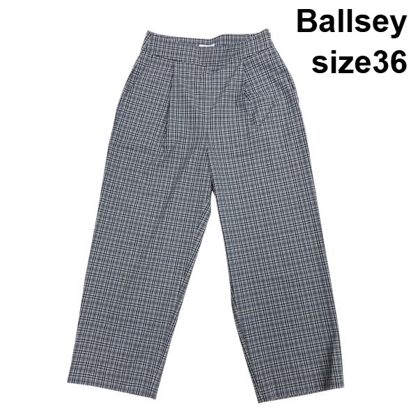 【中古】ボールジィ Ballsey フロントタック クロップドパンツ スラックス テーパードパンツ チェック柄 グレー系 36 S 7号 レディース S6B460