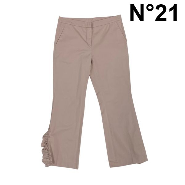 【中古】ヌメロヴェントゥーノ N°21 ラッフルトリム ペプラムパンツ スラックス フリル ピンクベージュ コットン混 L 11号 レディース S6C045|BRANKASTA 店