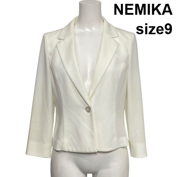 【中古】ネミカ NEMIKA テーラードジャケット 長袖 シングル前胸部 ダブルジョーゼット 白 白いこと 9号 M レディース S6C020