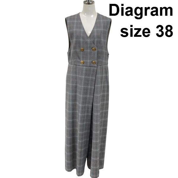 【中古】ダイアグラム Diagram ダブルブレストサロペット グレン読み合わせる柄 広広としたズボン下 Vのど首 マルチ色合い 38 M ９号 レディース S6C069