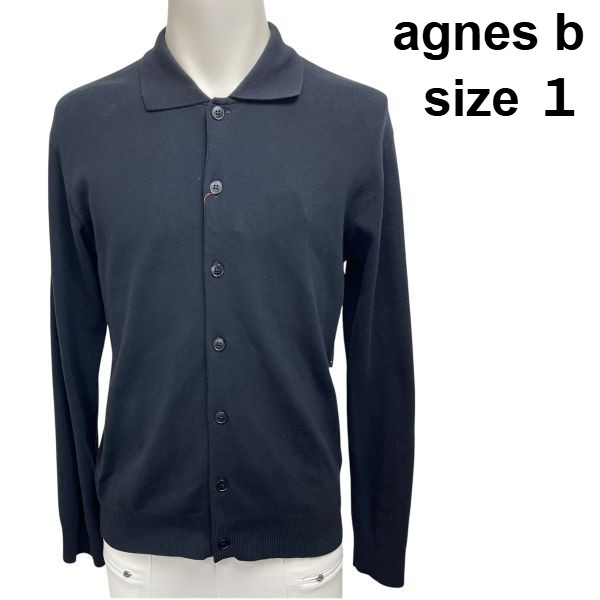 【中古】アニエスベー Agnes b カーディガン シャツ型 型番E259J000 黒 コットン 1 S メンズ S6C155