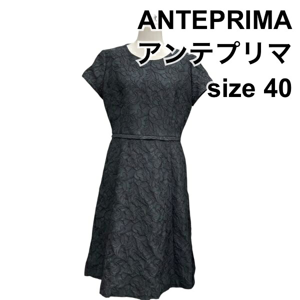 【中古】アンテプリマ ANTEPRIMA ワンピース フレンチスリーブ ノーカラーワンピース 黒 フラワージャガード 40 M～L 11号 レディース Z6B318