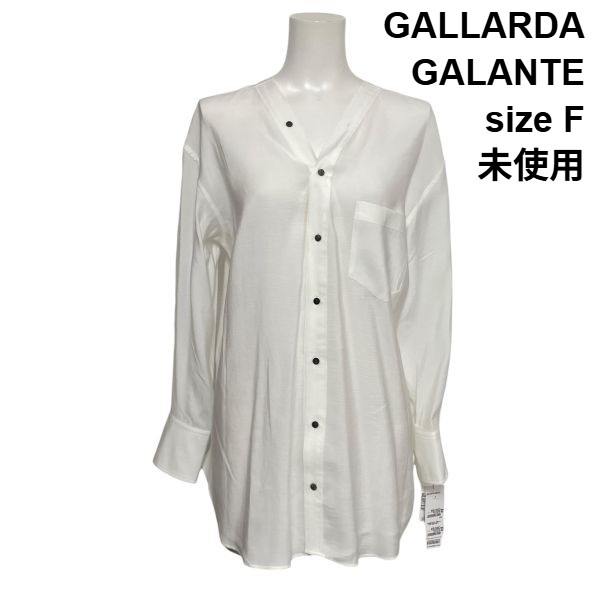 【中古】未当て嵌める ガリャルダガランテ GALLARDA GALANTE Vネックノーカラーシャツ トップ 長袖 落っこちる肩先 大きさF レディース S6C281