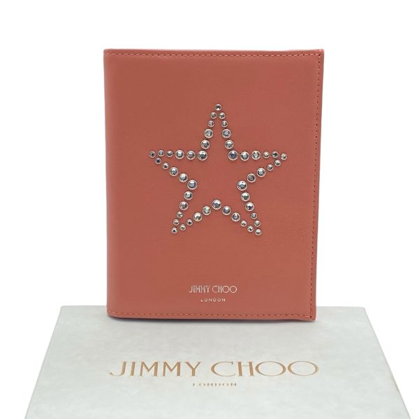 【中古】美品 ジミーチュウ JIMMY CHOO 渡航免状入れもの マルチ保持者 クリスタルスタッズ 星形 コーラルサクラ色 なめし革 レディース 6D136