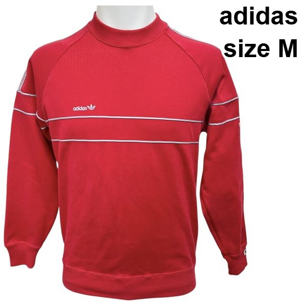 【中古】アディダス adidas スウェット ヴィンテージ トレーナー デサント社製 1980年代 赤 綿 90-4 / JASPO M M メンズ S6C176