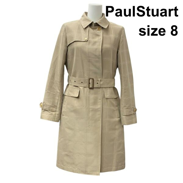【中古】ポールスチュアート PaulStuart トレンチコート 長袖 ミドル丈 袖ベルト ライナー付 ベージュ 綿 牛革 8 M～L 9-11号 レディース Z6B768