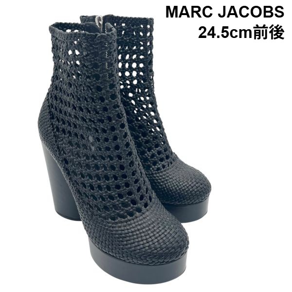 【中古】マークジェイコブス MARC JACOBS ブーツ メッシュアンクル 編み込み チャンキーヒール サマー 黒 表記なし 24.5cm前後 レディース 6V348