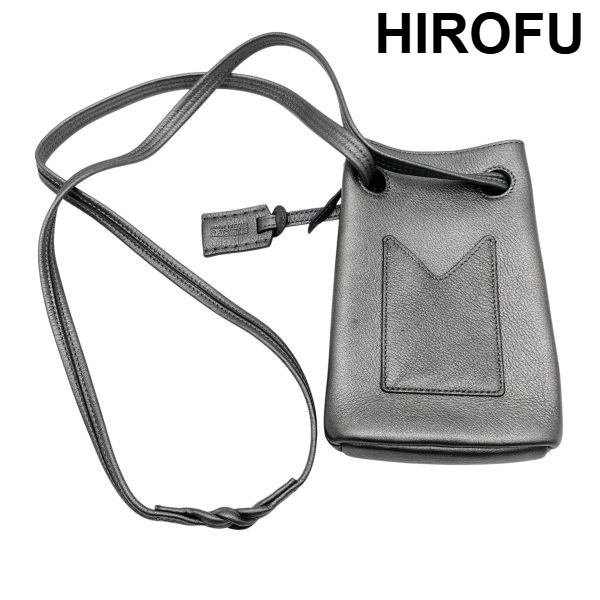 【中古】ヒロフ HIROFU ミニショルダーバッグ 2WAY ロシェシリーズ かっこ良い電話機 歌留多隠し付 薄墨色 しろがね色色 牛皮 レディース 6V341