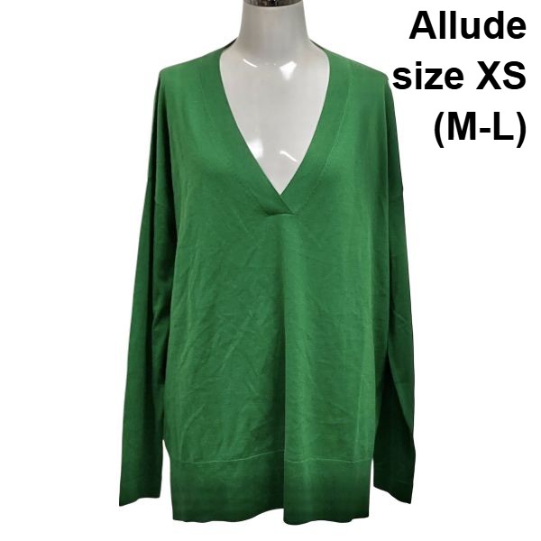 【中古】アリュ－ド Allude 100%バージンウール Vネック ニット 長袖 ドロップショルダー オーバーサイズ グリーン ウール XS レディース S6C297