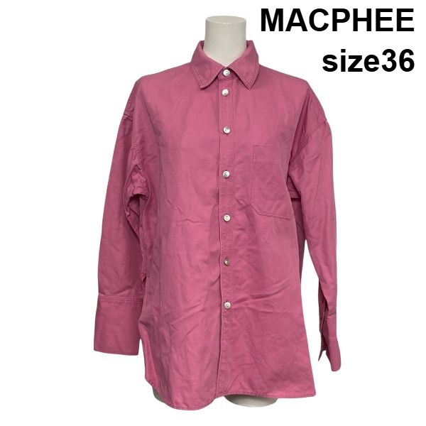 【中古】マカフィー MACPHEE レギュラーカラーシャツ ブラウス 長袖 オーバーサイズ ピンク コットン 麻 36 S 7号 レディース S6C315