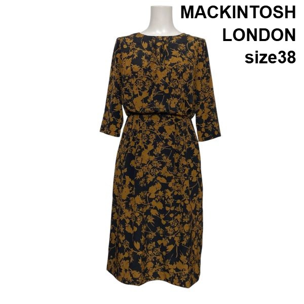 【中古】マッキントッシュ英国の首都 MACKINTOSH LONDON バイブリーフラワープリントワンピース 七分袖 ロング丈 花柄 38 M 9号 レディース S6C602