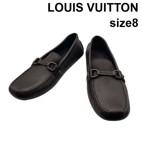 【中古】ルイヴィトン LOUIS VUITTON モンテカルロ ドライビングシューズ モカシン 置き目毛革 LVかしら文字 モカ なめし革 8 27珊 メンズ 6D165