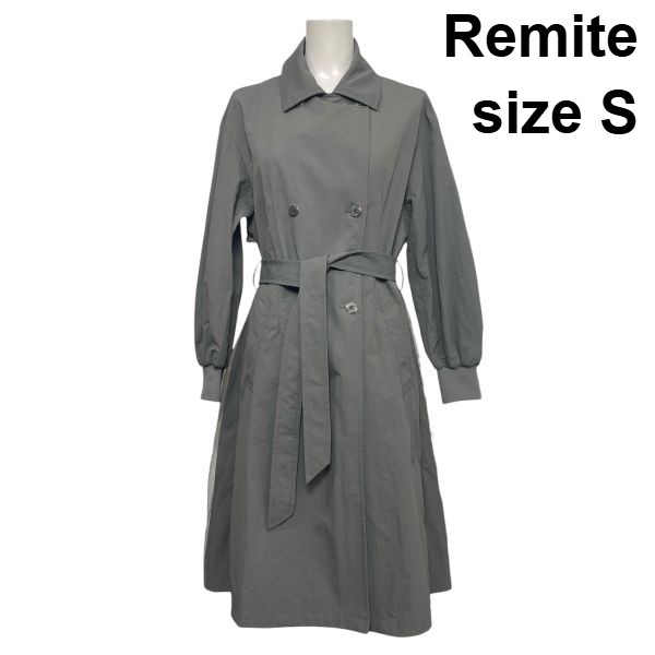 【中古】リミーテ Remite バックチュールトレンチコート ロング丈 長袖 異素材切替 ドッキングデザイン ライトグレー S 7号 レディース S6C670｜BRANKASTA 店