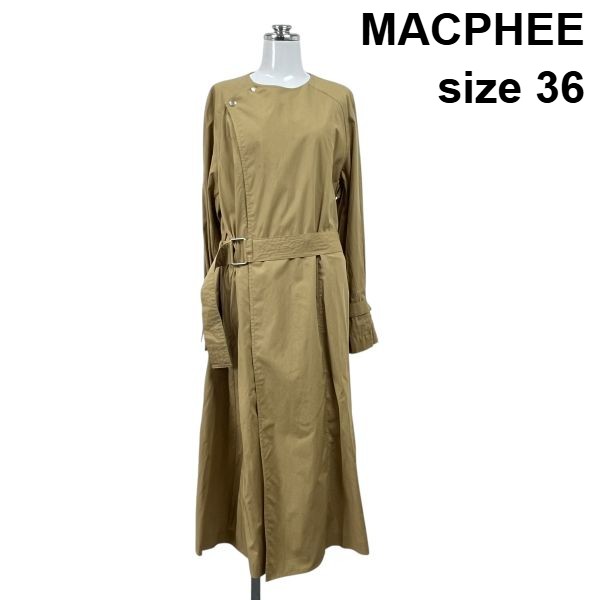 【中古】マカフィー MACPHEE スプリングコート 長袖  ロング丈  否色合い カーキ 綿織物100％ 36 S～M 7号～9号 レディース S6C755
