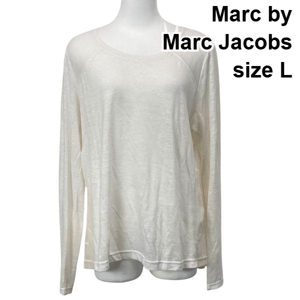 【中古】マークジェイコブス Marc by Marc Jacobs ダイアログボックスうつり変わりカットソー 長袖 トップス 透け感 リネン 絹地 L 11号 レディース S6C730