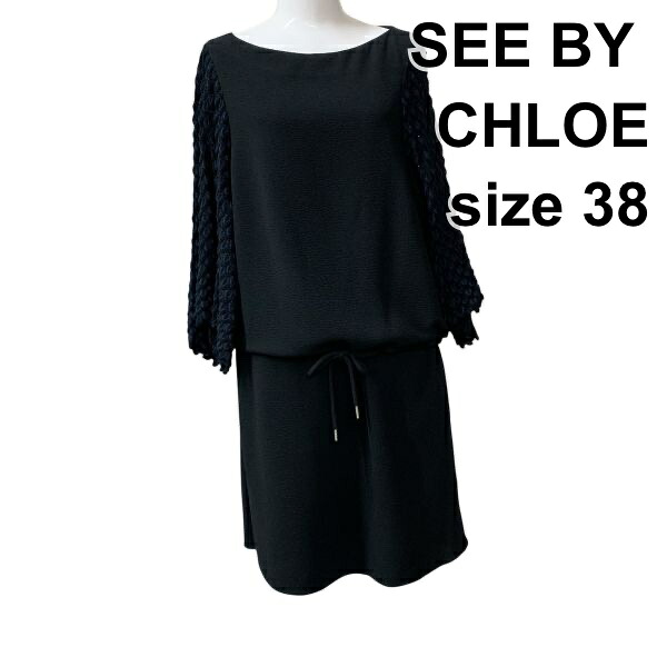 【中古】シーバイクロエ SEE BY CHLOE ワンピース 長袖 異素材切替 レイヤード風 袖ジャガードレース 黒 38 M 9号 レディース Z6B927｜BRANKASTA 店 10,842円