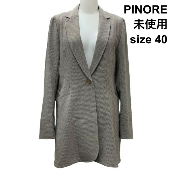 【中古】未当て嵌める ピノーレ PINORE テーラードジャケット 長袖 シングル 1名取り草 ロング丈 伸ばすこと ベージュ 40 L 11号 レディース Z6B808