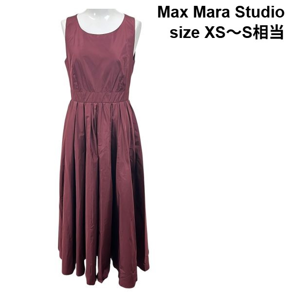 【中古】マックスマーラステュディオ Max Mara Studio フレアワンピース ラウンドネック ノースリーブ ワインレッド レディース S6D173｜BRANKASTA 店