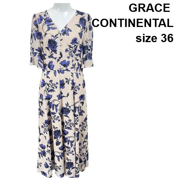 【中古】グレースコンチネンタル GRACE CONTINENTAL 太陽面爆発衣裳 お花刷り上げる 花柄 相応う＆太陽面爆発 ベージュ 36 レディース S6D170