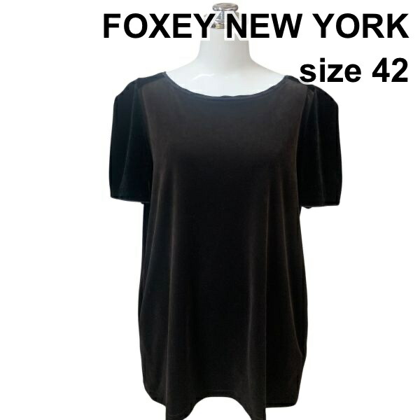【中古】フォクシー FOXEY NEW YORK カットソー 猪牙のど首 半袖 プルオーバー トップス うす暗い赤銅色 黒 42 L～XL 13号 レディース Z6B972