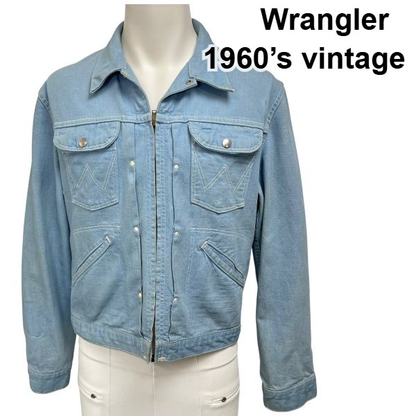 【中古】ラングラー Wrangler ヴィンテージ ジーンズ上衣 22MJZ 1960年月日 滅多に無い青写真 サキソフォン青色 綿織物 40 L大きさ メンズ S6D377