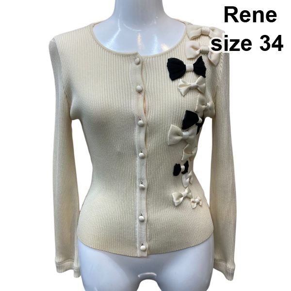 【中古】ルネ Rene ジレー ラウンドのど首 シュロの葉主題 前食い違い名取り草 リブニット ベージュ 34 XS 5号 レディース Z6B709