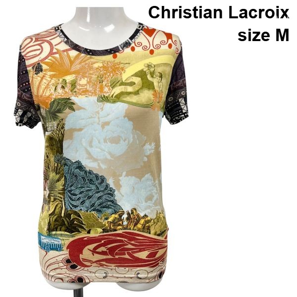 【中古】クリスチャンラクロワ Christian Lacroix カットソー 絵画的 グラフィック バロック デザイン 黄色 ベージュ M レディース S6D431｜BRANKASTA 店
