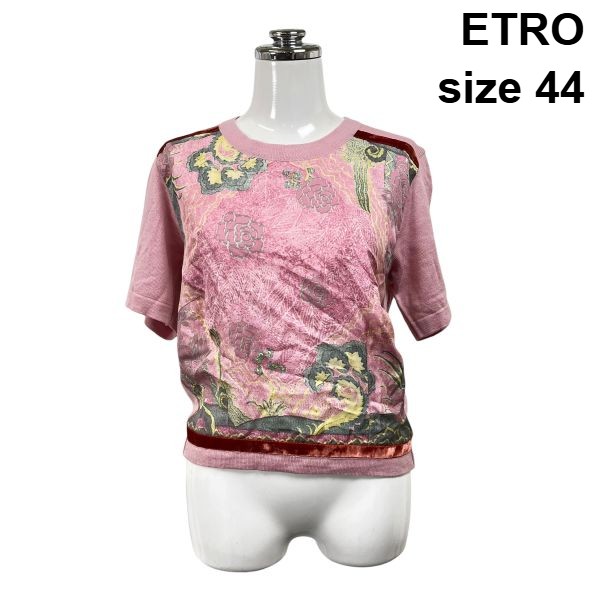 【中古】エトロ ETRO スウェーター トップス 半袖 異原料品 うつり変わり 絹地 羊毛 花柄 サクラ色 44 S～M 7号～9号 レディース S6D440