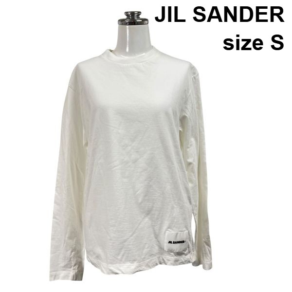【中古】ジルサンダー JIL SANDER ロングプルオーバー カットソー トップス 長袖 ロゴタイプ 白 綿織物100％ S 7号 レディース S6D612