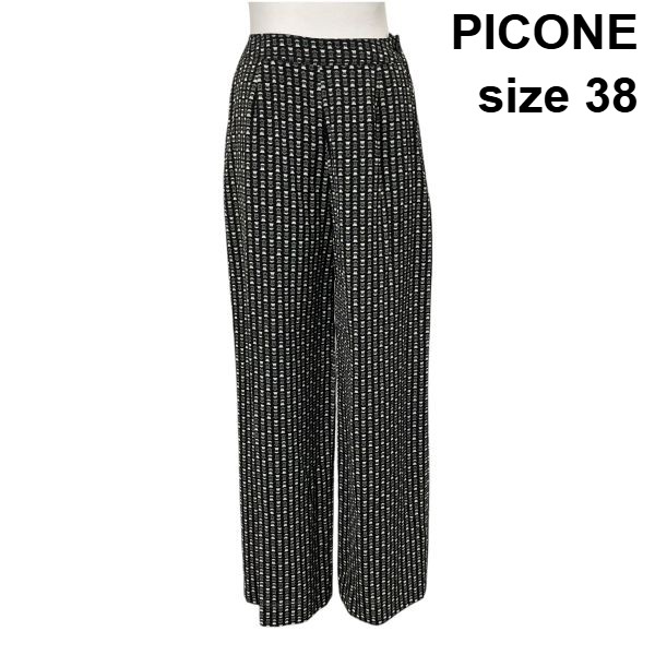 【中古】ピッコーネ PICONE 広々としたズボン下 ボトムス ロゴタイプ柄 黒 白 総柄 38 M 9号 レディース S6D580