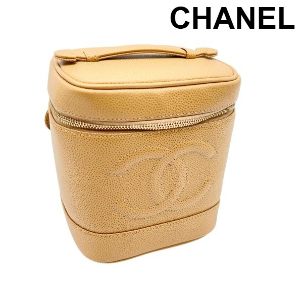【中古】シャネル CHANEL バニティバッグ ココマーク 縦型 ヴィンテージ 化粧ポーチ ベージュ キャビアスキン レディース 6V483|BRANKASTA 店