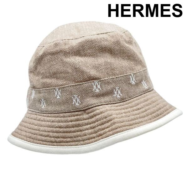 【中古】エルメス HERMES ヴィンテージハット モッチ・プール・エルメス MOTSCH POUR HERMES ベージュ リネン 56 レディース 6V477