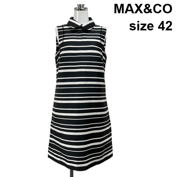 【中古】マックスアンドコー MAX\u0026CO 衣装 ミニ丈 ノースリーブ 襟 間借り人柄 黒 白 42 XL 13号 レディース S6E026