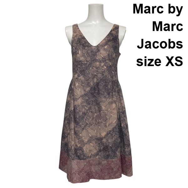 【中古】マークバイマークジェイコブス Marc Jacobs ノースリーブ衣装 お召しもの 膝丈 Vのど首 A生産ライン 総柄 綿 XS 5号 レディース S6E011