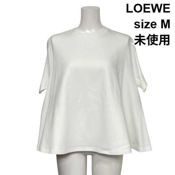 【中古】未当て嵌める ロエベ LOEWE 半袖カットソー ティーシャツ A伝達ルート 労働者の一団のど首 ロゴタイプ刺しゅう ティーシャツ 白 綿織物混 M 9号 レディース S6E010