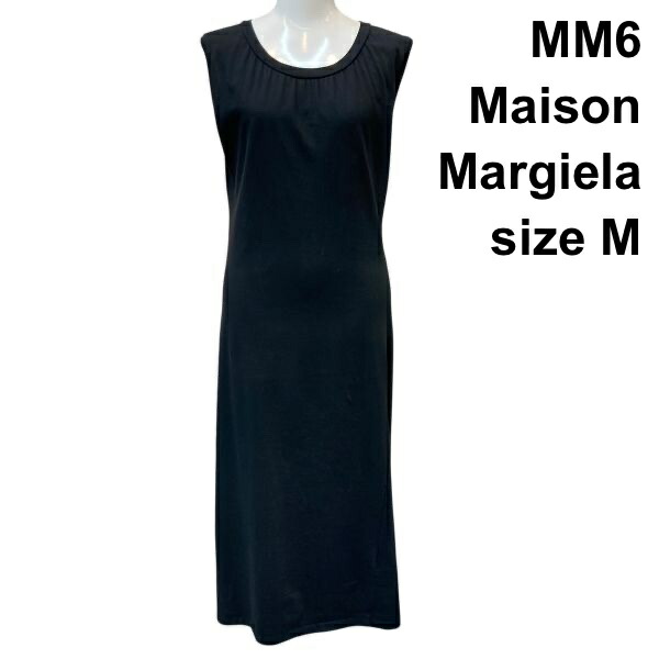 【中古】MM6 メゾンマルジェラ Maison Margiela ノースリーブワンピース ロング丈 バックオープン Iライン 黒 綿 M 9号 レディース Z6C710｜BRANKASTA 店