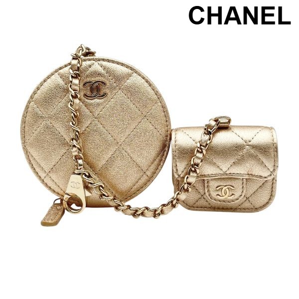 【中古】シャネル CHANEL マトラッセ コインケース AirPodsケース 2024 イヤーズギフト シャンパンゴールド レザー レディース 6V500｜BRANKASTA 店 77,440円