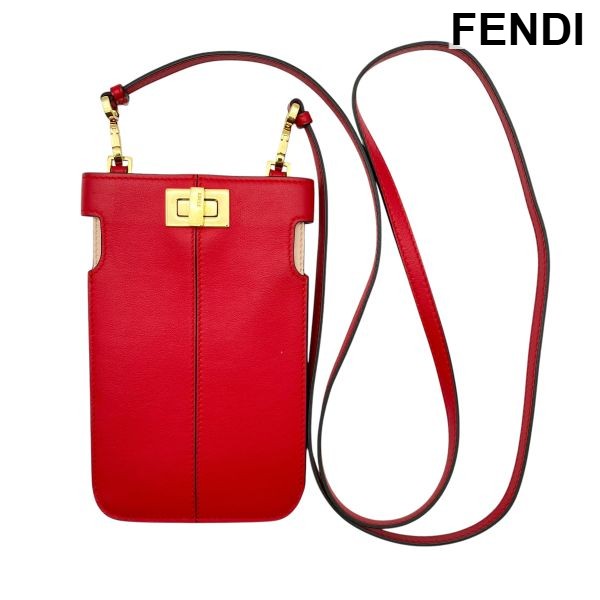 【中古】フェンディ FENDI ピーカフォン スマホショルダー ショルダーバッグ 赤 なめし革 レディース 6V499