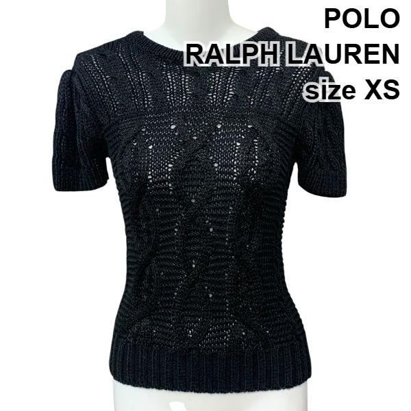 【中古】ポロラルフローレン POLO 有線テレビ炎節編み物 トップス 半袖 透かし編み 猪牙のど首 ゴールドラメ 黒 XS 7号 レディース Z6B859