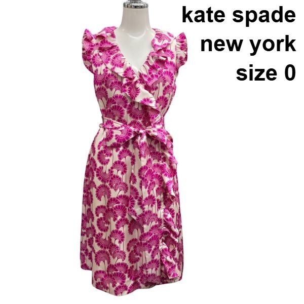 【中古】ケイトスペードニューヨーク州 kate spade ロング衣装 カシュクール ノースリーブ 刷り上げる サクラ色白 絹 0 XS レディース Z6C484