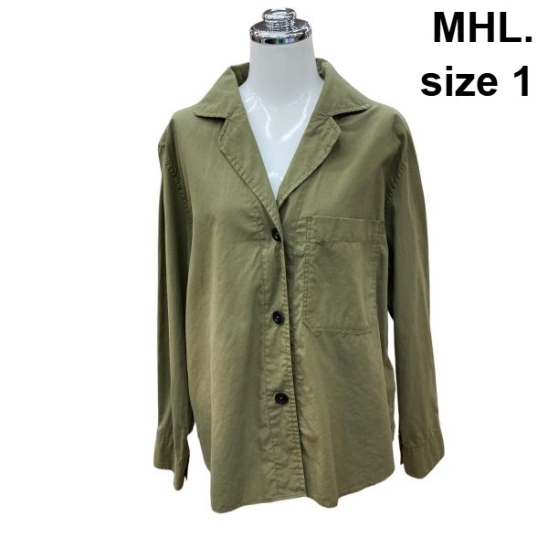 【中古】エムエイチエル MHL. プルオーバー上衣 長袖 オーヴン色つや 前後丈差 大層らしい大きさ カーキ 綿混 1 S 7号 レディース Z6B565
