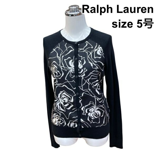 【中古】ラルフローレン Ralph Lauren ジレー 長袖 労働者の一団のど首 向こう正面名取り草 編み物 トップス 白 黒 綿 XS 5号 レディース Z6C813