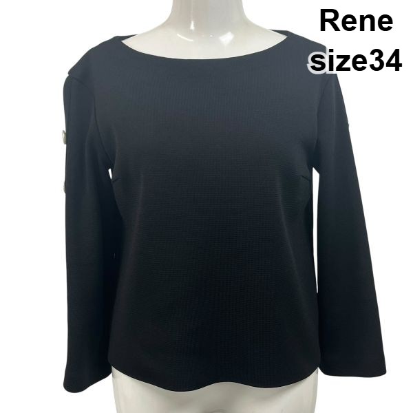 【中古】ルネ Rene ティーシャツ トップス 長袖 短艇のど首 肋材原料品 遊撃手丈 黒 34 S 7号 レディース S6E128