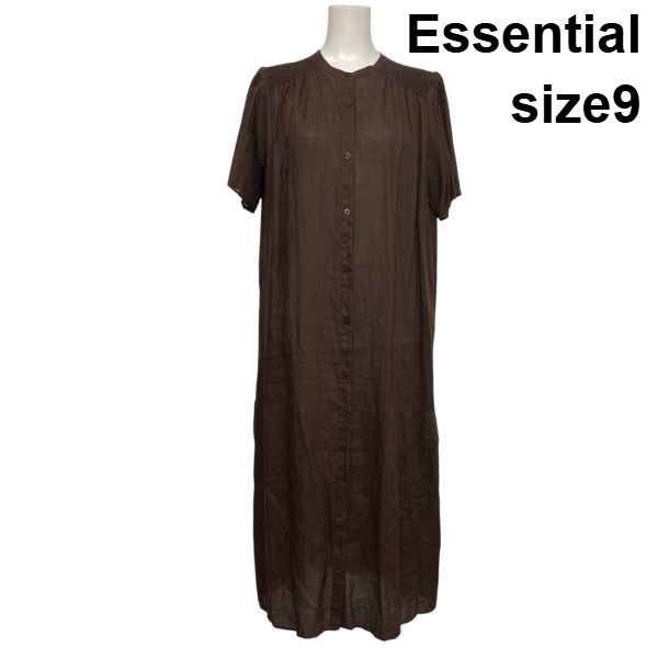 【中古】エッセンシャル Essential ティーシャツ衣裳 ロング丈 半袖 I伝達ルート ライトアウター 2WAY 靉靆たる赤銅色 麻 9 M 9号 レディース S6E159