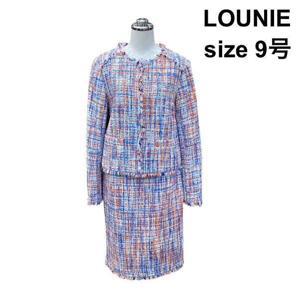 【中古】ルーニィ LOUNIE スコート背広 長袖否色合い上衣×膝丈タイトスカート ファンシーツィード 綿混 38 M 9号 レディース Z6C811