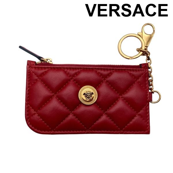 【中古】ヴェルサーチェ ヴェルサーチ VERSACE フラグメントケース 歌留多容れもの コインケース メデューサロゴ キルティング 赤 レディース 6D230